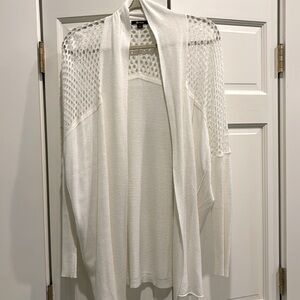 Long, white, open cardigan by Ella Moss, Medium